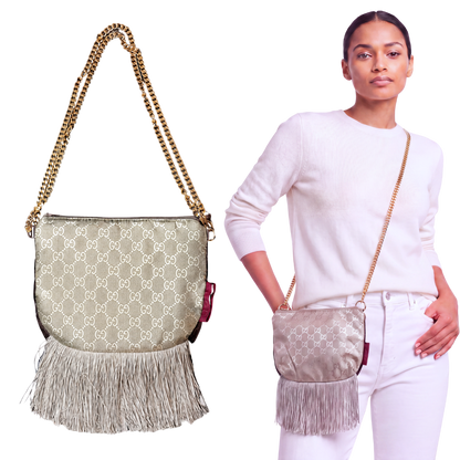 GG Metallic Vintage Scarf Crossbody Bag with Fringe