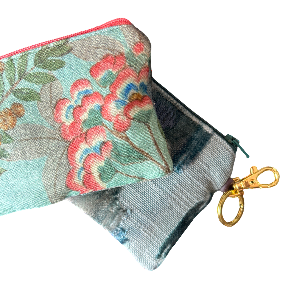 Chinoiserie Verte Vintage Silk Scarf Coffee Run Keychain Bag