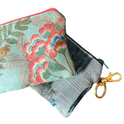 Chinoiserie Verte Vintage Silk Scarf Coffee Run Keychain Bag