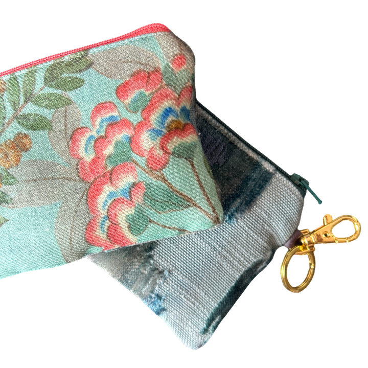 Chinoiserie Verte Vintage Silk Scarf Coffee Run Keychain Bag