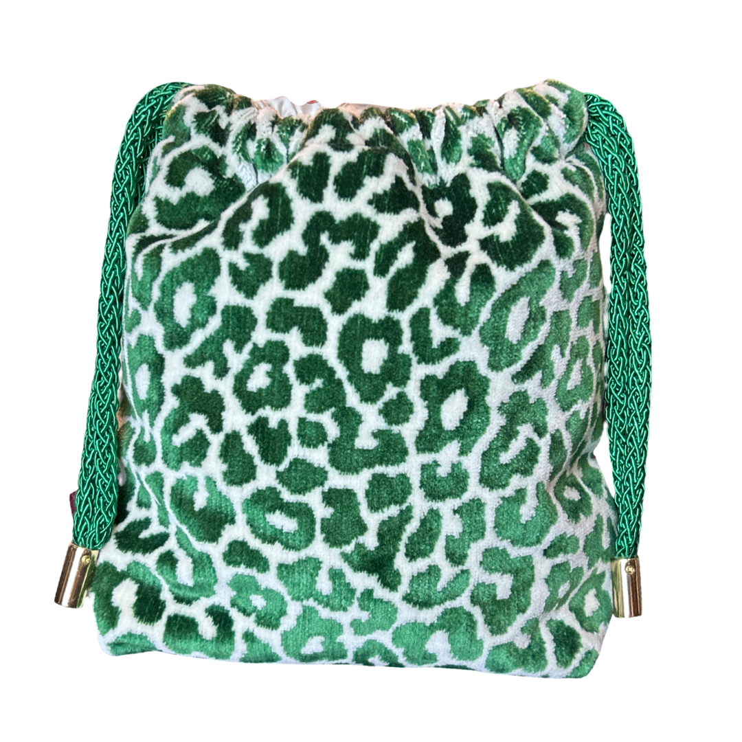 Farfalle Green Vintage Silk Scarf Drawstring Crossbody Bag