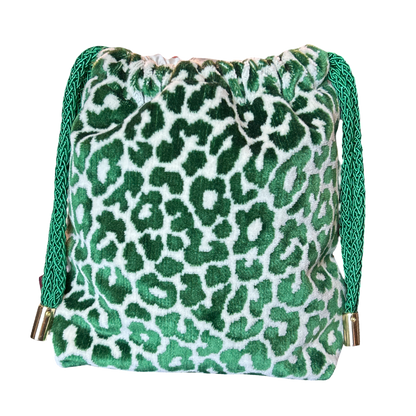 Farfalle Green Vintage Silk Scarf Drawstring Crossbody Bag
