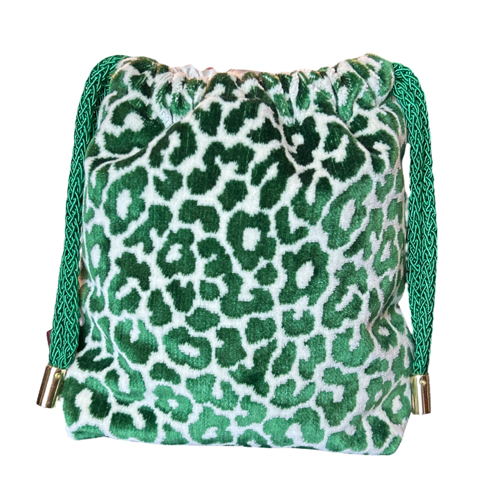 Farfalle Green Vintage Silk Scarf Drawstring Crossbody Bag
