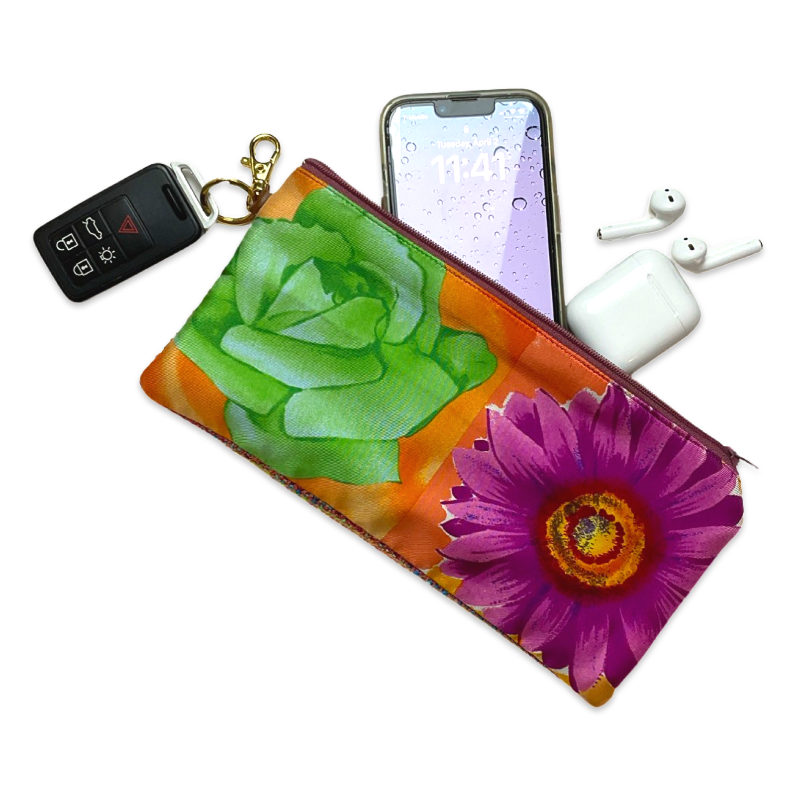 Vintage Gucci keychain bag Flower Pop Vintage Silk Scarf Coffee Run Keychain Bag XL at Vintage Luxe Up