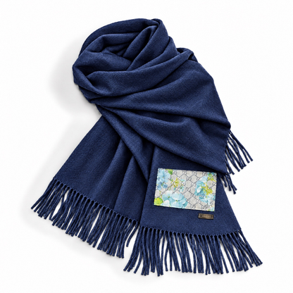 GG Blooms Blue Vintage Silk Scarf & Cashmere Shawl