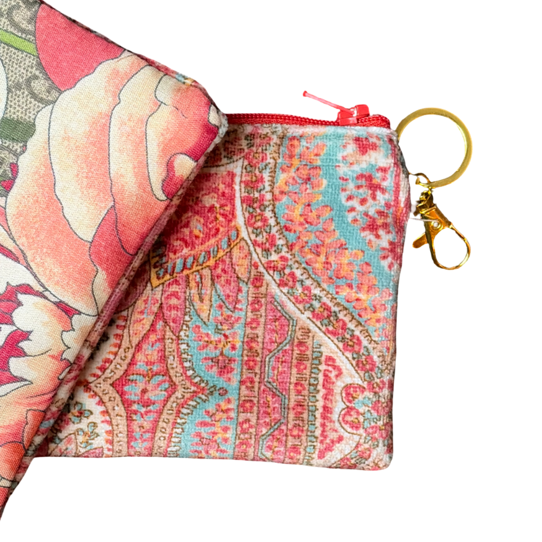 GG Bouquet Vintage Silk Scarf Coffee Run Keychain Bag