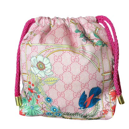 GG Floral Lattice Pink Vintage Scarf Drawstring Crossbody Bag