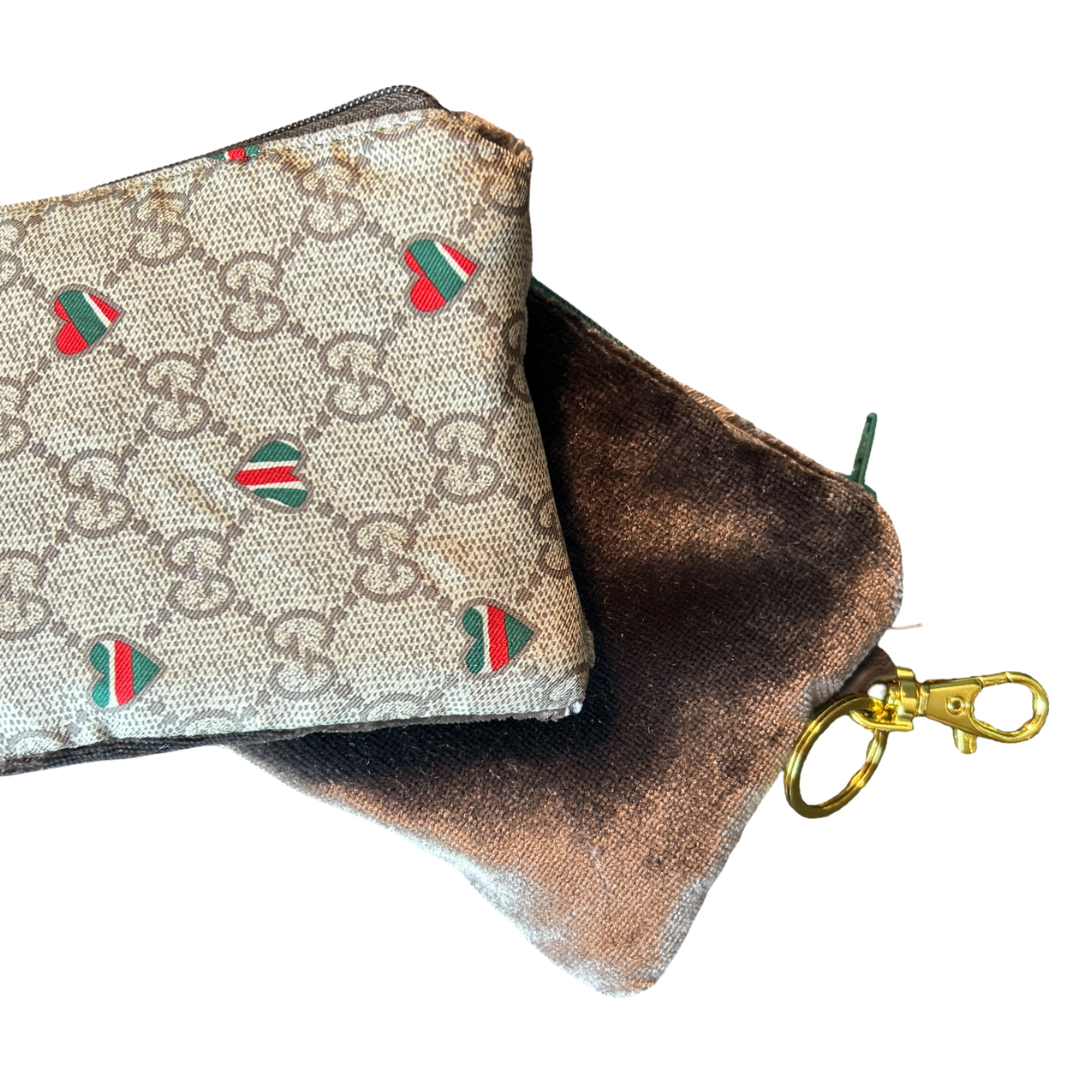 GG Heart Vintage Silk Scarf Coffee Run Keychain Bag