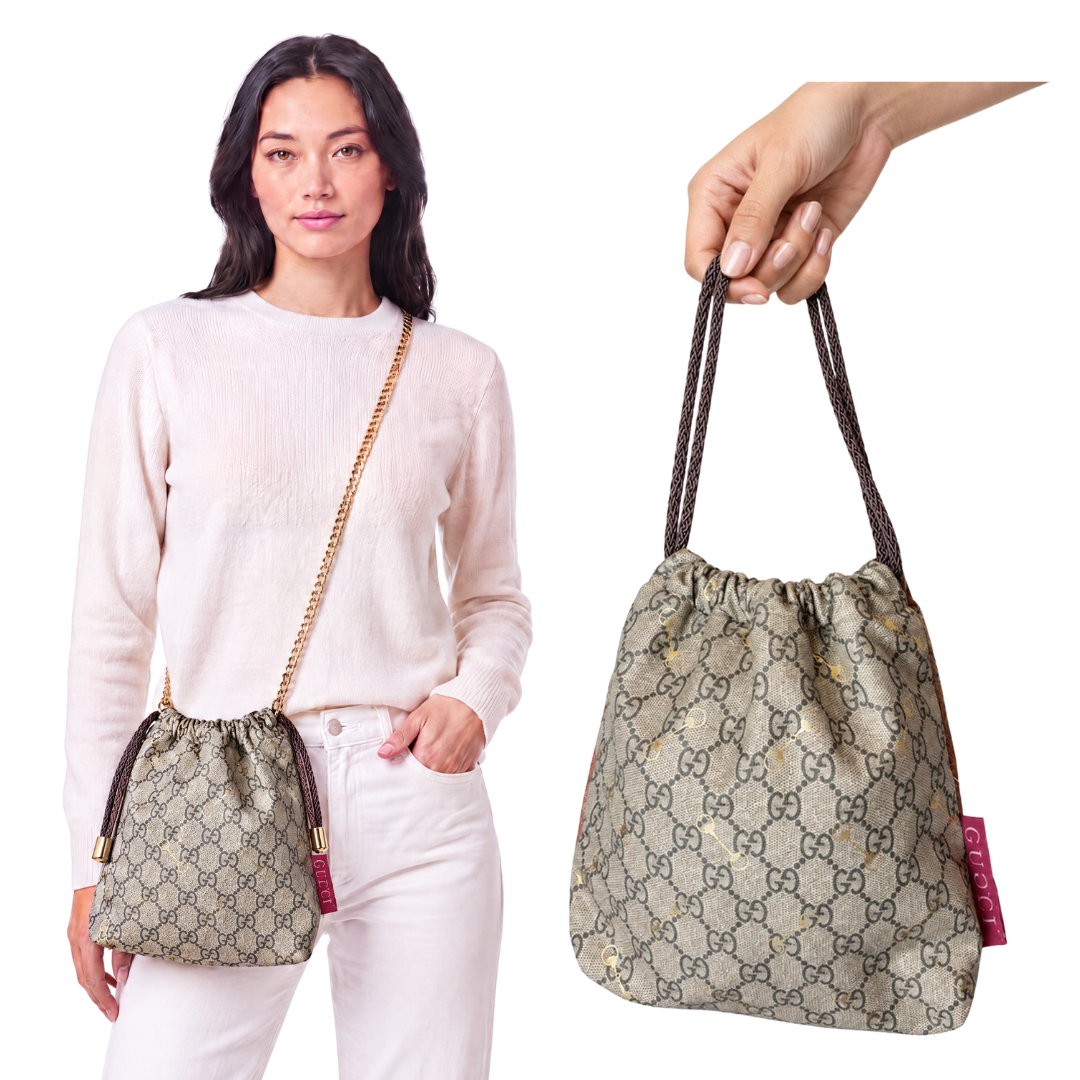 Gucci GG Logo Horsebit Vintage Silk Scarf Drawstring Crossbody Bag