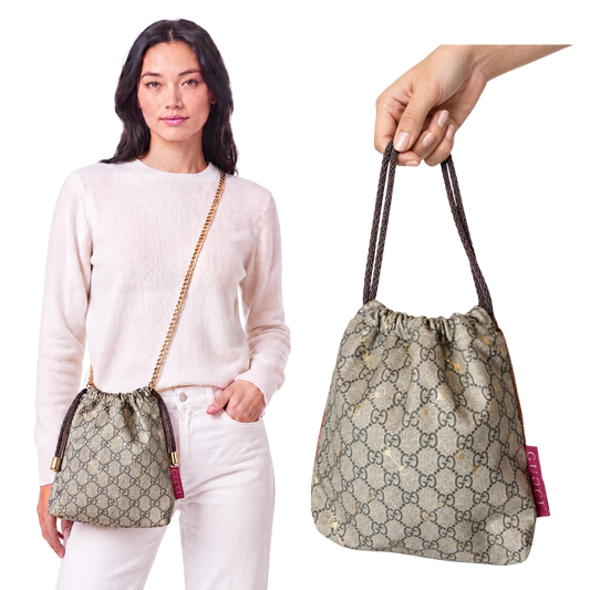 Gucci GG Logo Horsebit Vintage Silk Scarf Drawstring Crossbody Bag