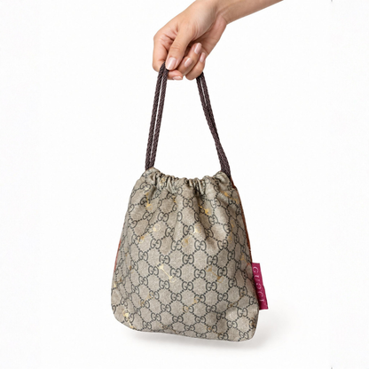 Gucci GG Logo Horsebit Vintage Silk Scarf Drawstring Crossbody Bag