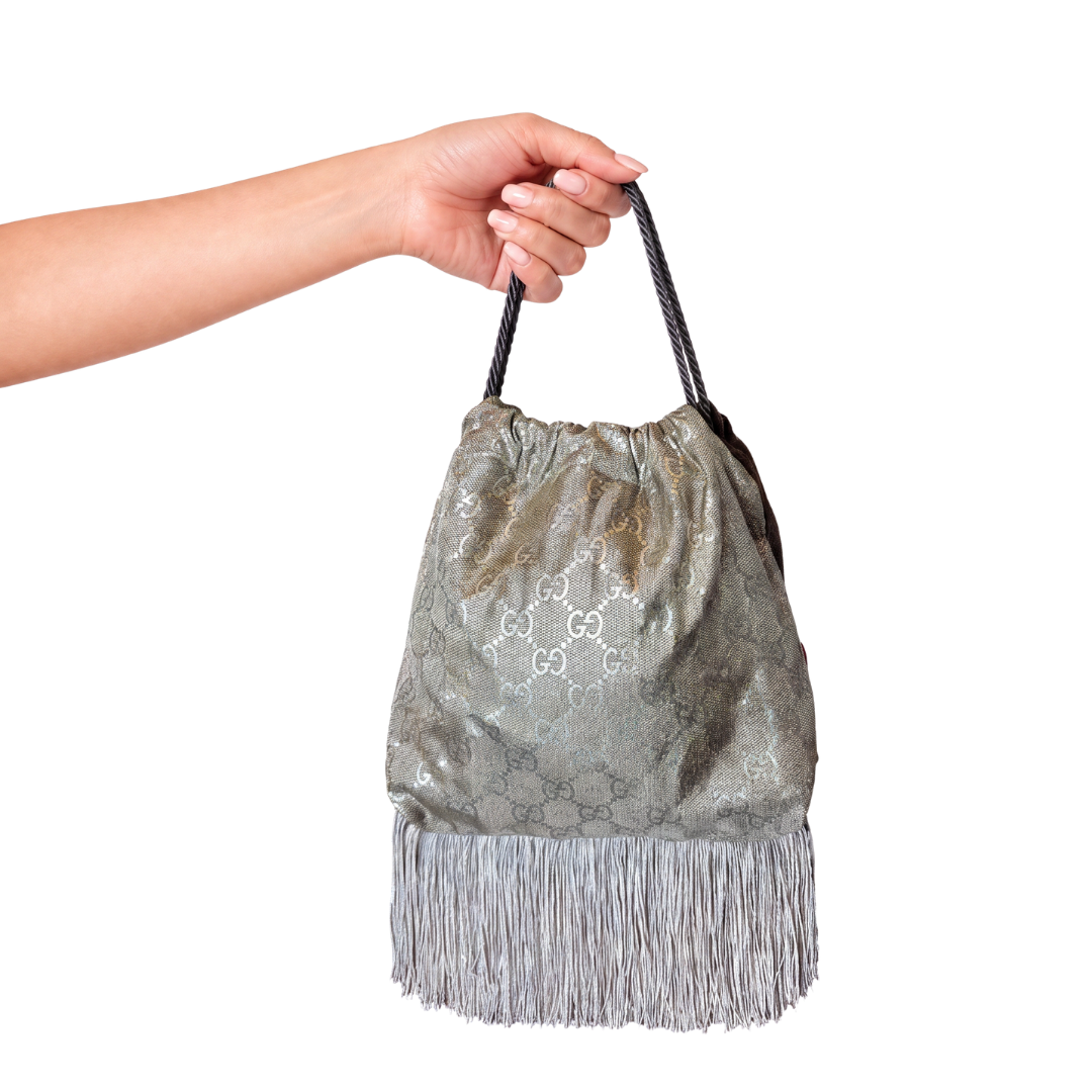 Gucci GG Metallic Logo Scarf | Gucci Crossbody Bag at Vintage Luxe Up