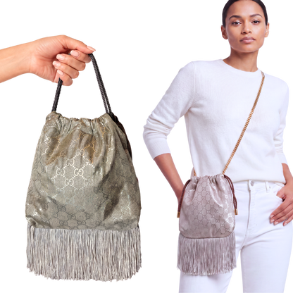 Gucci GG Metallic Logo Scarf | Gucci Crossbody Bag at Vintage Luxe Up