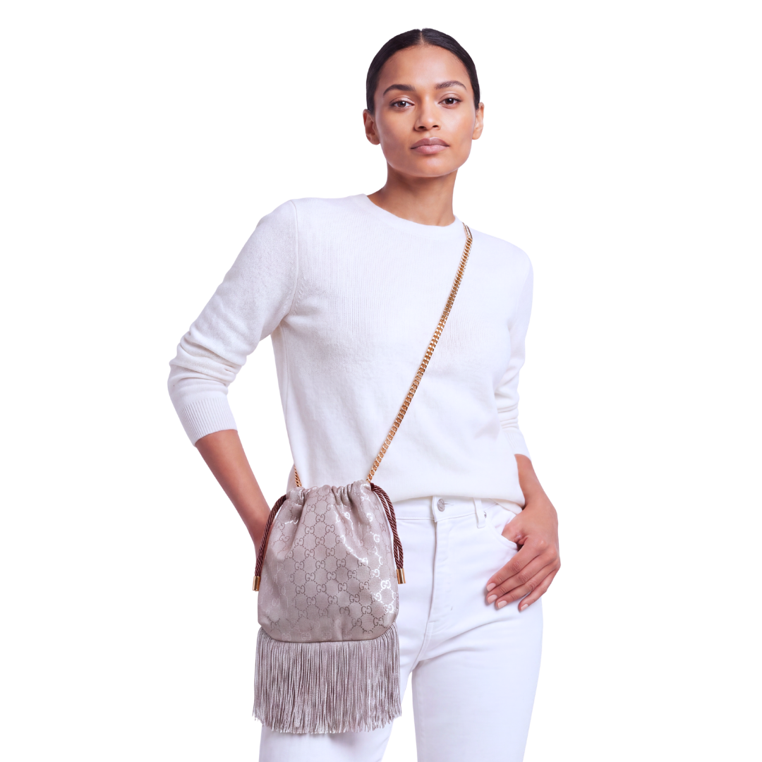 Gucci GG Metallic Logo Scarf | Gucci Crossbody Bag at Vintage Luxe Up