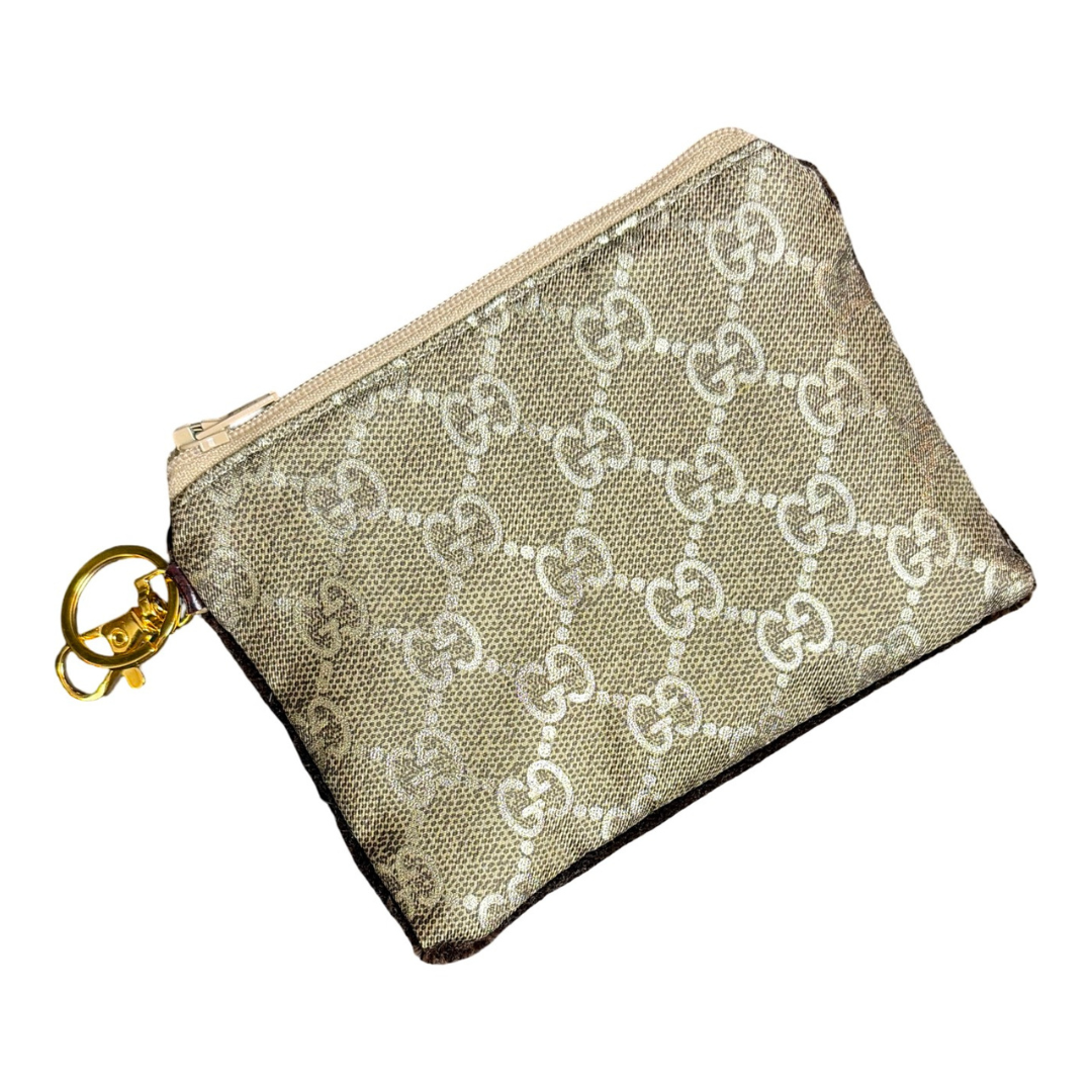 GG Metallic Vintage Silk Scarf Coffee Run Keychain Bag