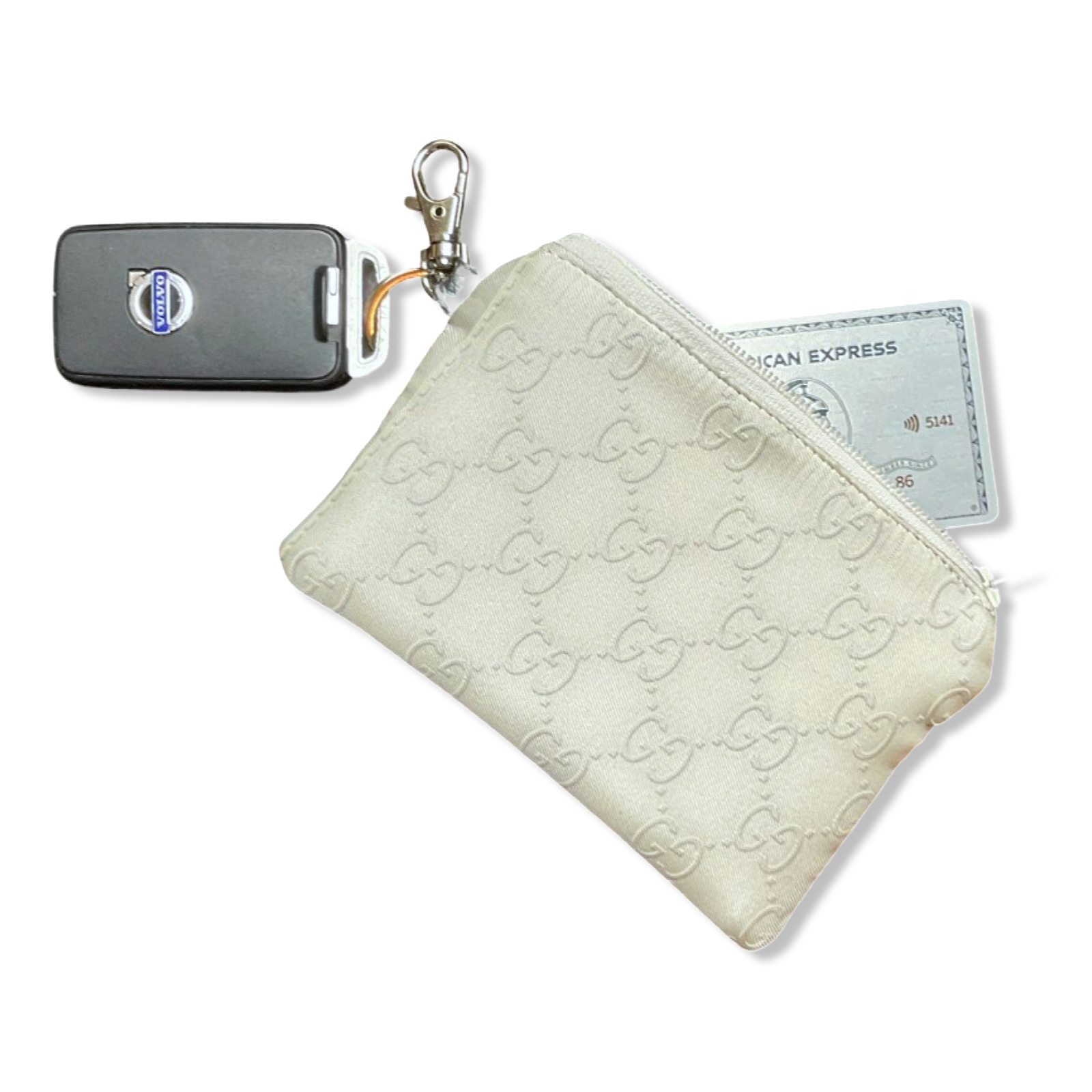 Vintage Gucci keychain bag GG Mongoram Vintage Silk Scarf Coffee Run Keychain Bag at Vintage Luxe Up