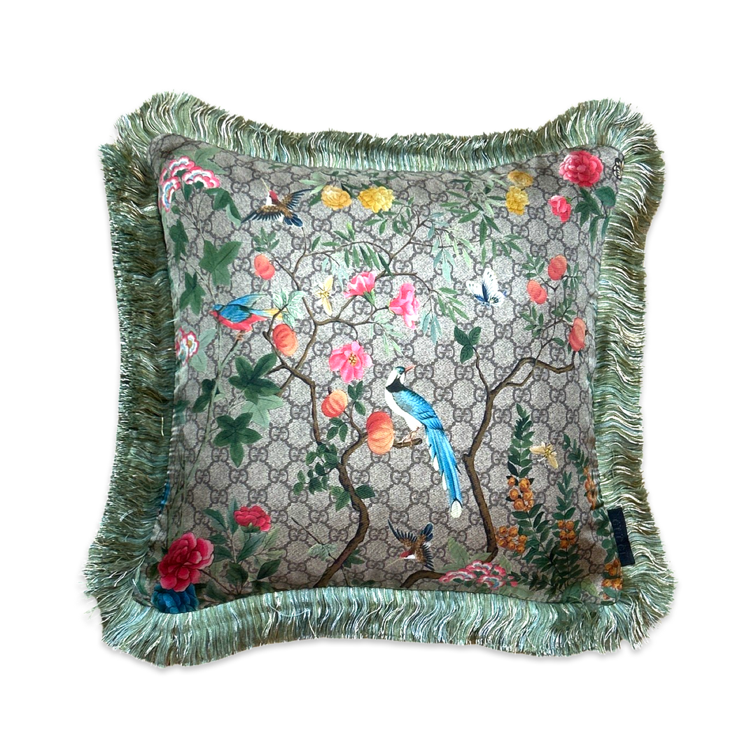 GG Logo Tree of Life Tian Chinoiserie Vintage Silk Scarf Pillows