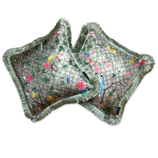 GG Tree of Life Tian Chinoiserie Vintage Silk Scarf Pillows