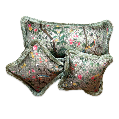 Vintage Gucci Pillow GG Logo Tree of Life Tian Chinoiserie Vintage Silk Scarf Pillows at Vintage Luxe Up