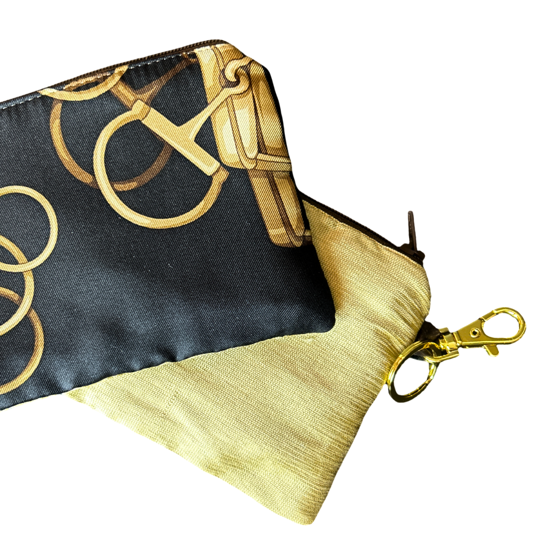 Horse Bit Noir Vintage Silk Scarf Coffee Run Keychain Bag