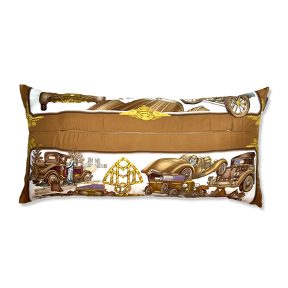 Automobile Vintage Silk Scarf Lumbar Pillow 35"