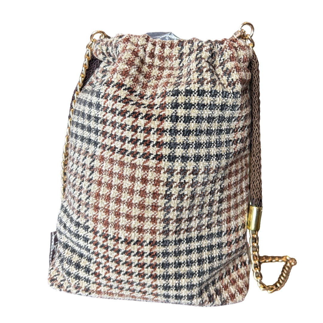 Cannes et Pommeaux Vintage Silk Scarf Drawstring Crossbody Bag