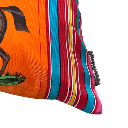 Couvertures et Tenues du Jour Orange Vintage Silk Scarf Lumbar Pillow 35"