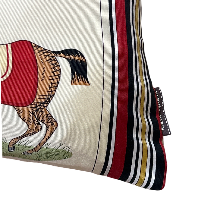 Couvertures et Tenues du Jour Ivory Multi Vintage Silk Scarf Lumbar Pillow 35"