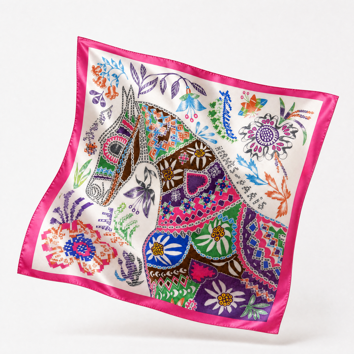 En Attendant Ulysse Framed Vintage Silk Scarf 24"