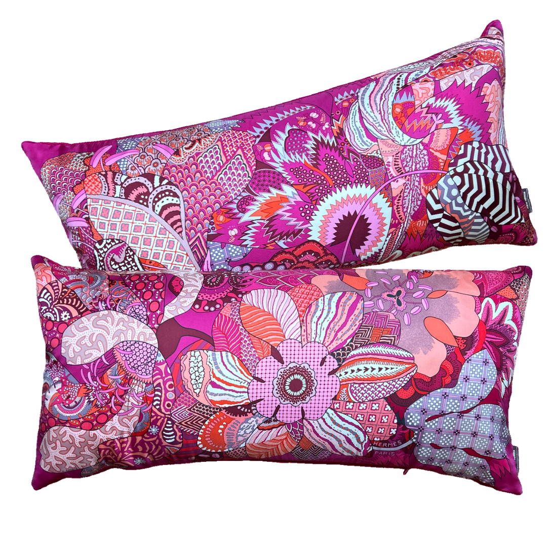 Hermes Fleurs d'Indiennes Scarf Lumbar Pillow 35" at Vintage Luxe Up