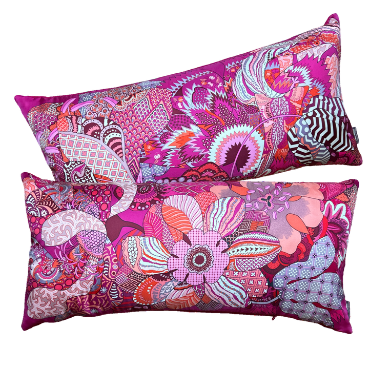 Hermes Fleurs d'Indiennes Scarf Lumbar Pillow 35" at Vintage Luxe Up