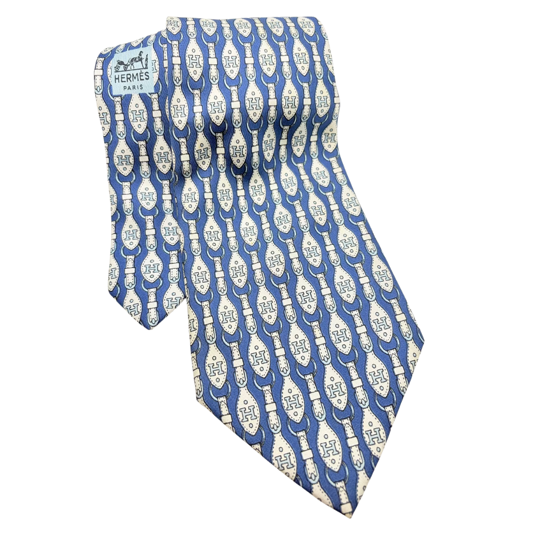 Hermes Blue Silk Necktie