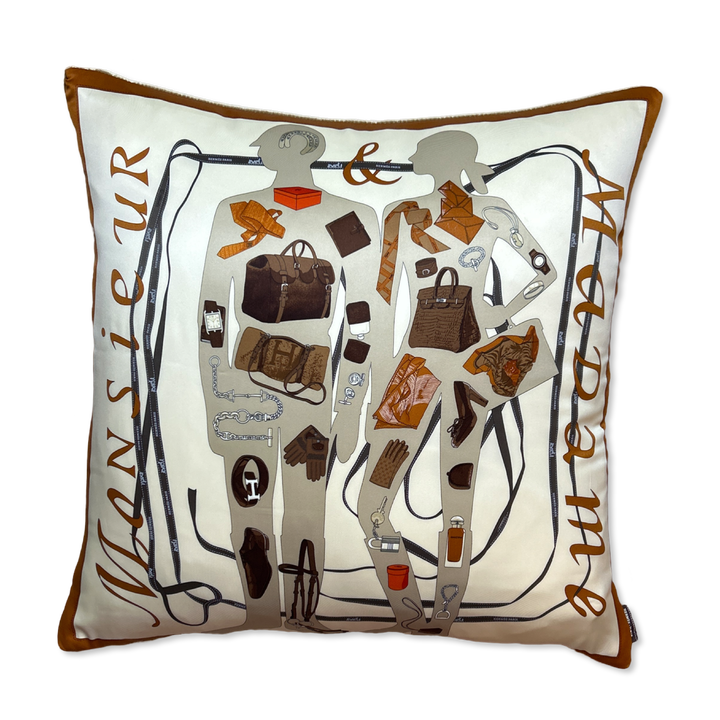 Hermes Monsieur et Madame Scarf Pillow at Vintage Luxe Up