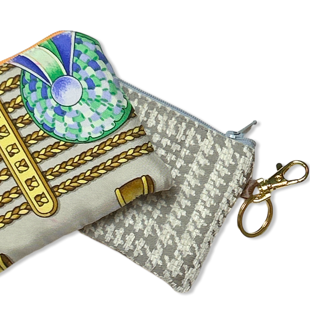 Rubans du Cheval Beige Vintage Silk Scarf Coffee Run Keychain Bag