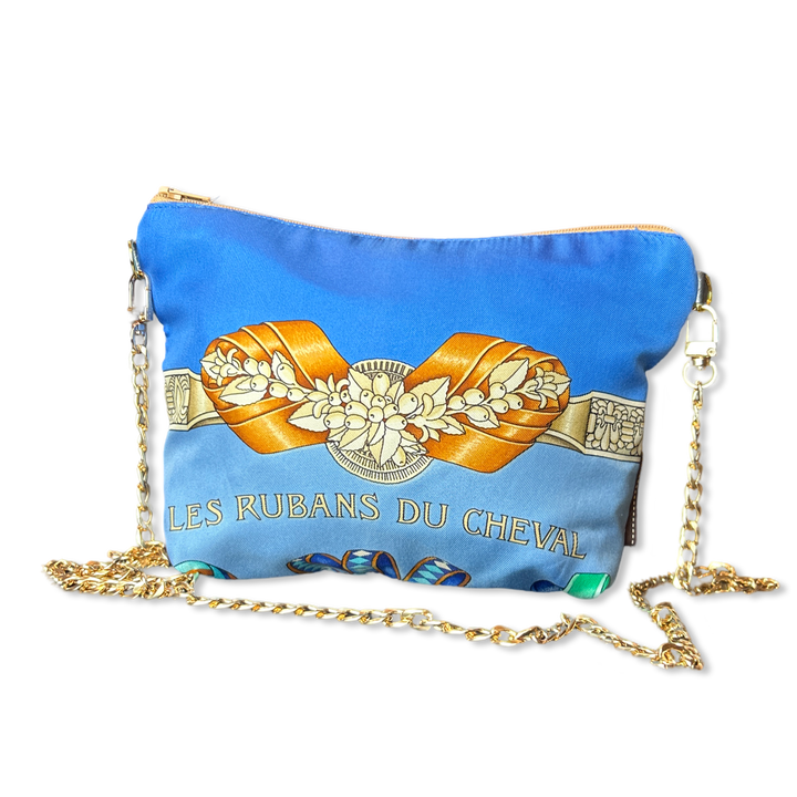 Rubans du Cheval Blue Vintage Silk Scarf Crossbody Bag