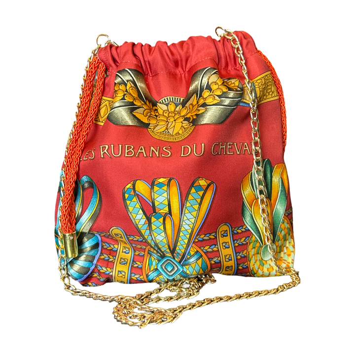 Rubans du Cheval Venetian Red Vintage Scarf Drawstring Crossbody Bag