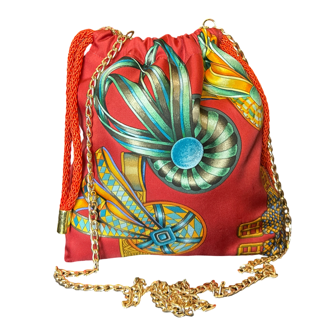 Rubans du Cheval Venetian Red Vintage Scarf Drawstring Crossbody Bag