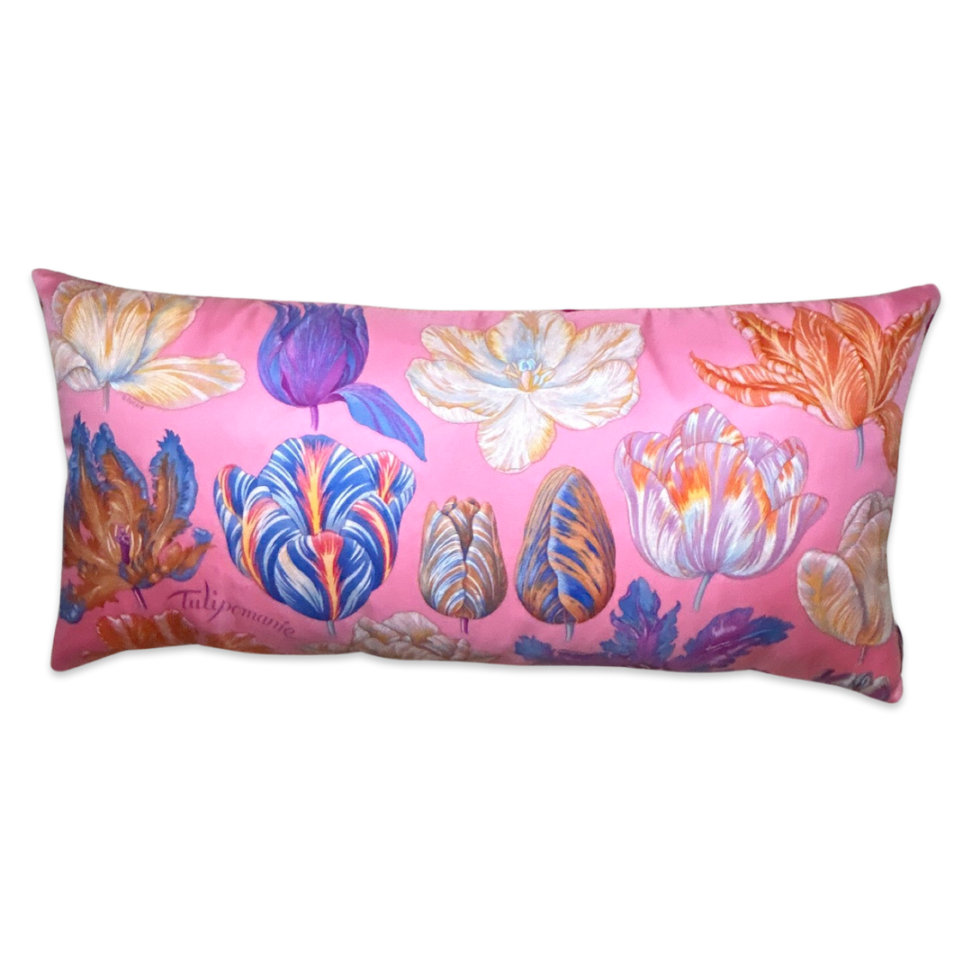 Tulipomanie Pink Vintage Silk Scarf Lumbar Pillows 35"