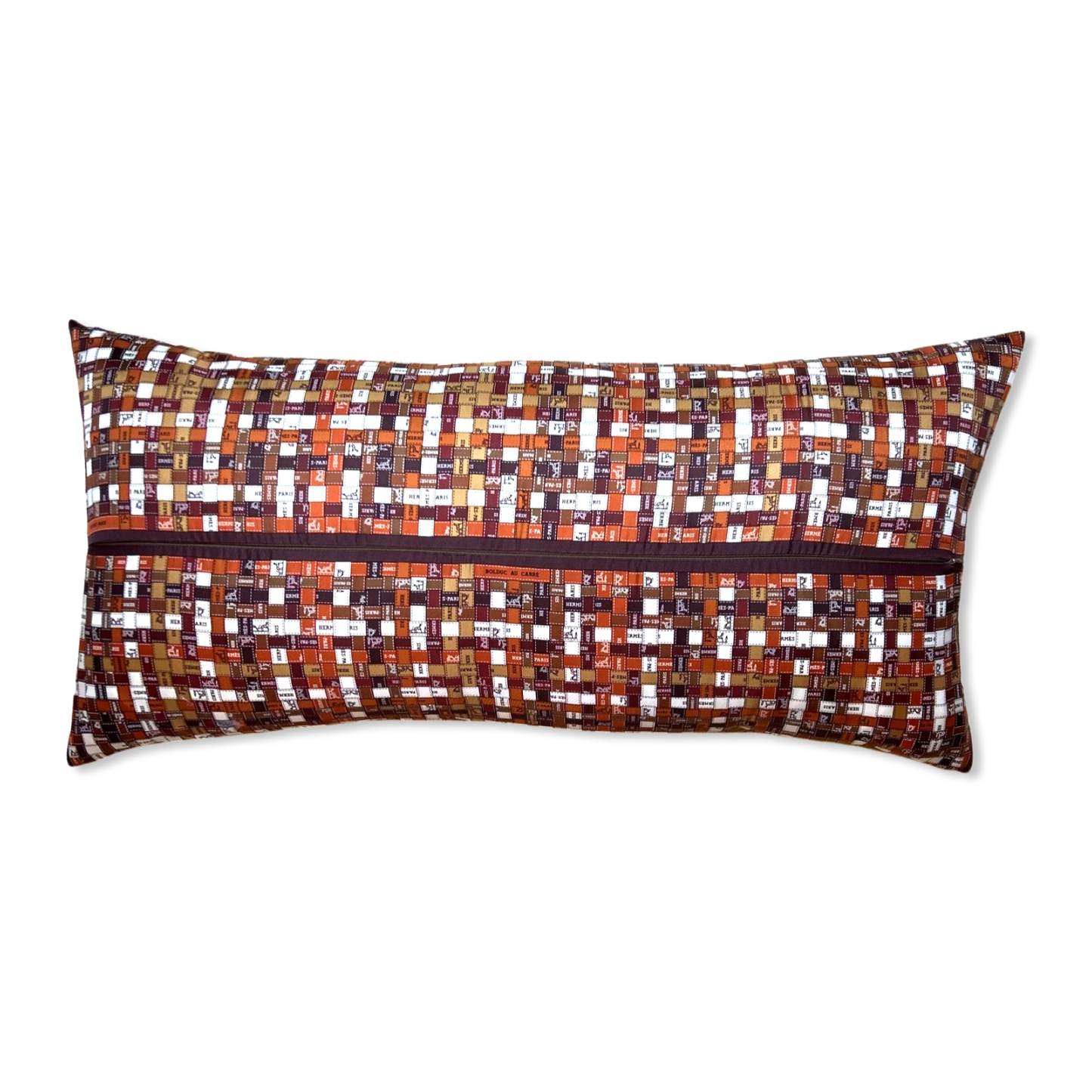 HERMES Bolduc Carre Vintage Silk Scarf Lumbar Pillow Throw Pillow Decorative Pillow