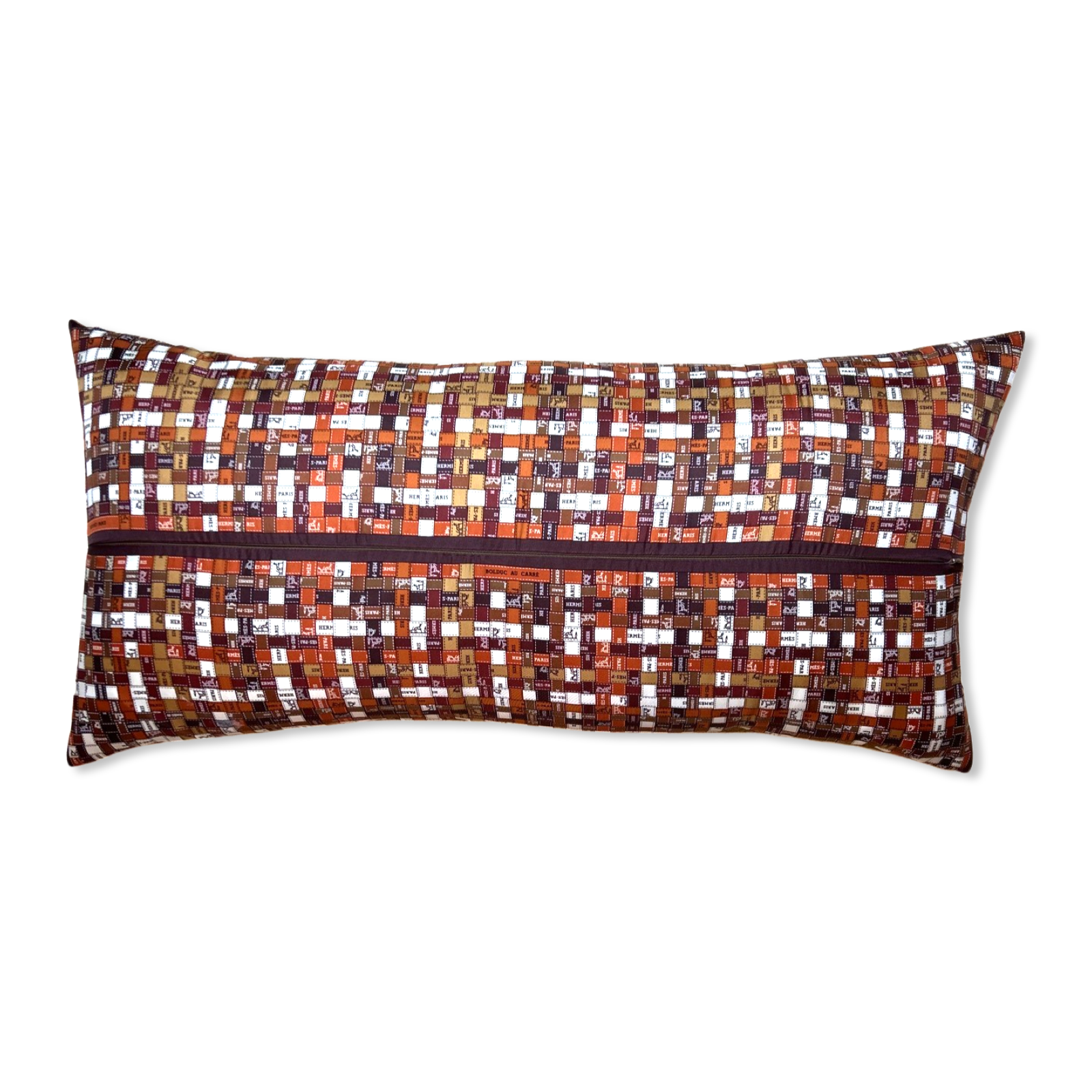 HERMES Bolduc Carre Vintage Silk Scarf Lumbar Pillow Throw Pillow Decorative Pillow