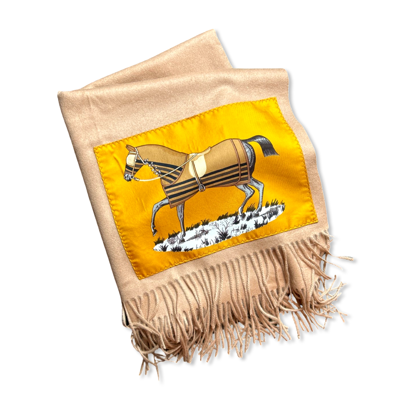 Vintage Hermes Blanket Couvertures et Tenues du Jour Vintage Silk Scarf & Cashmere Throw Blanket at Vintage Luxe Up