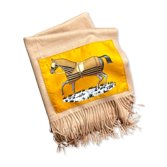 Vintage Hermes Blanket Couvertures et Tenues du Jour Vintage Silk Scarf & Cashmere Throw Blanket at Vintage Luxe Up