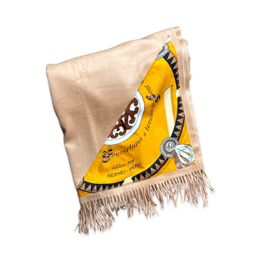 Vintage Hermes Blanket Couvertures et Tenues du Jour Vintage Silk Scarf & Cashmere Throw Blanket at Vintage Luxe Up