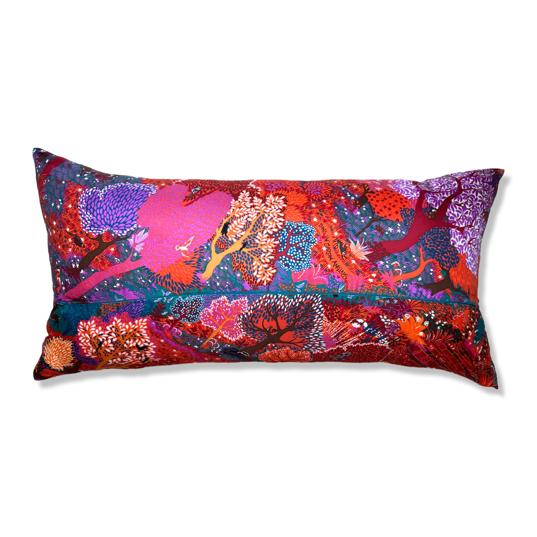 Dans Un Jardin Anglais Vintage Silk Scarf Lumbar Pillow 35"