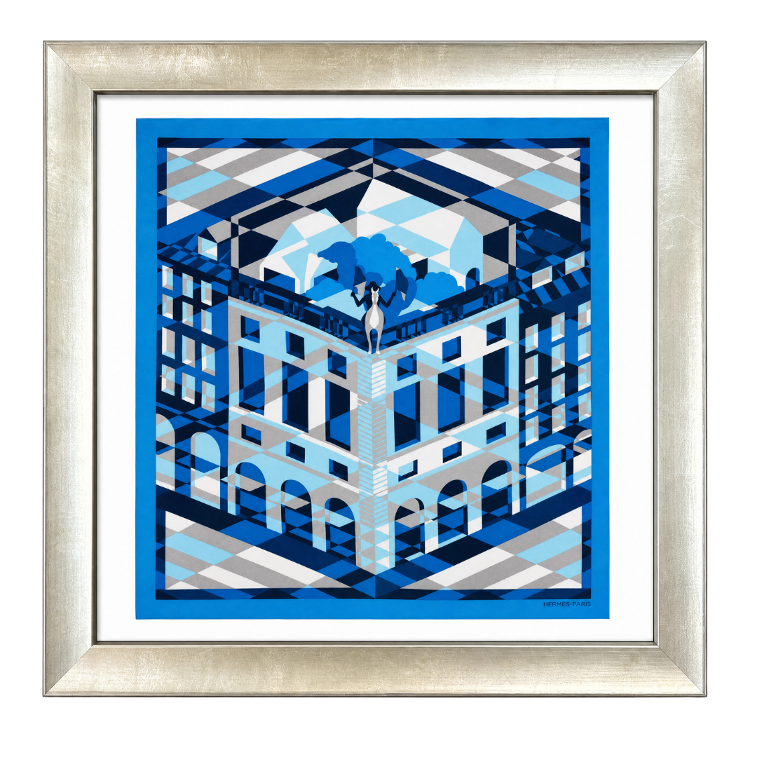 Hermes Faubourg en Perspective Framed Vintage Silk Scarf Art
