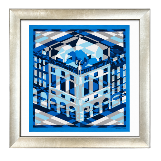 Hermes Faubourg en Perspective Framed Vintage Silk Scarf Art