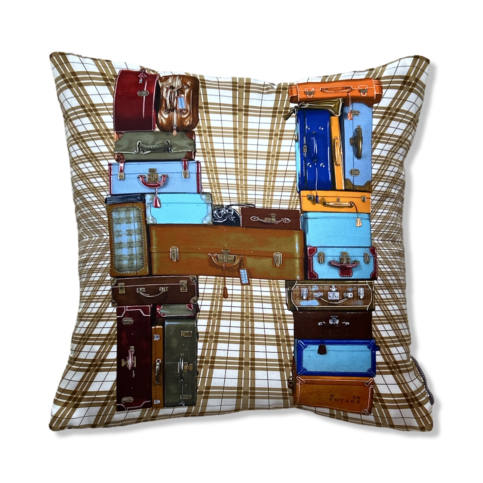 Vintage Hermes Pillow H en Voyage Vintage Silk Scarf Pillow 17" at Vintage Luxe Up