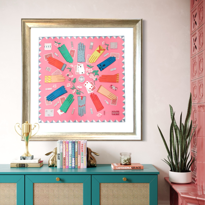 Hermes l'Heure des Gants Scarf | Framed Hermes Scarf exclusively at Vintage Luxe Up