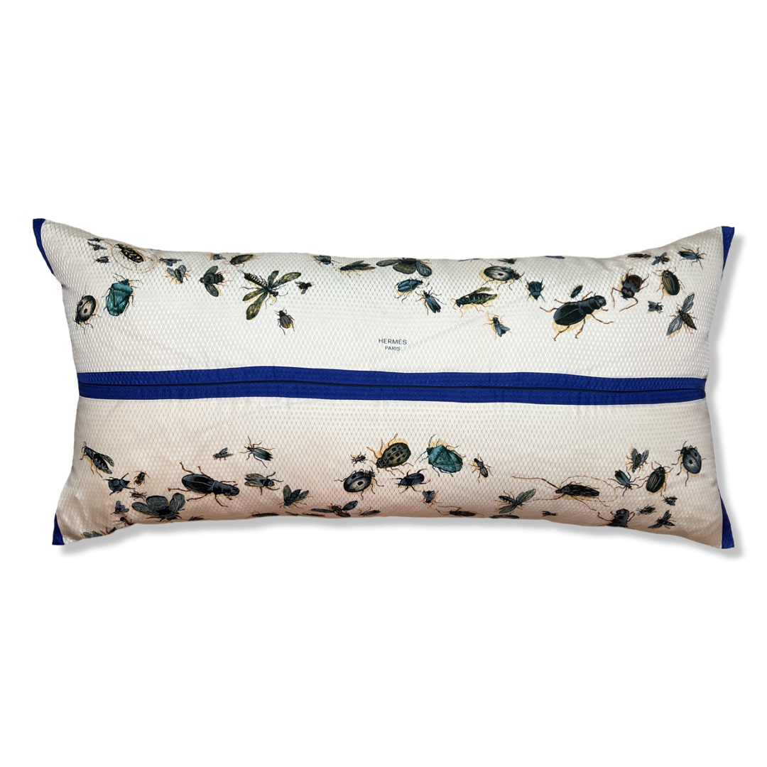 Les Insectes Vintage Silk Scarf Lumbar Pillow 35"