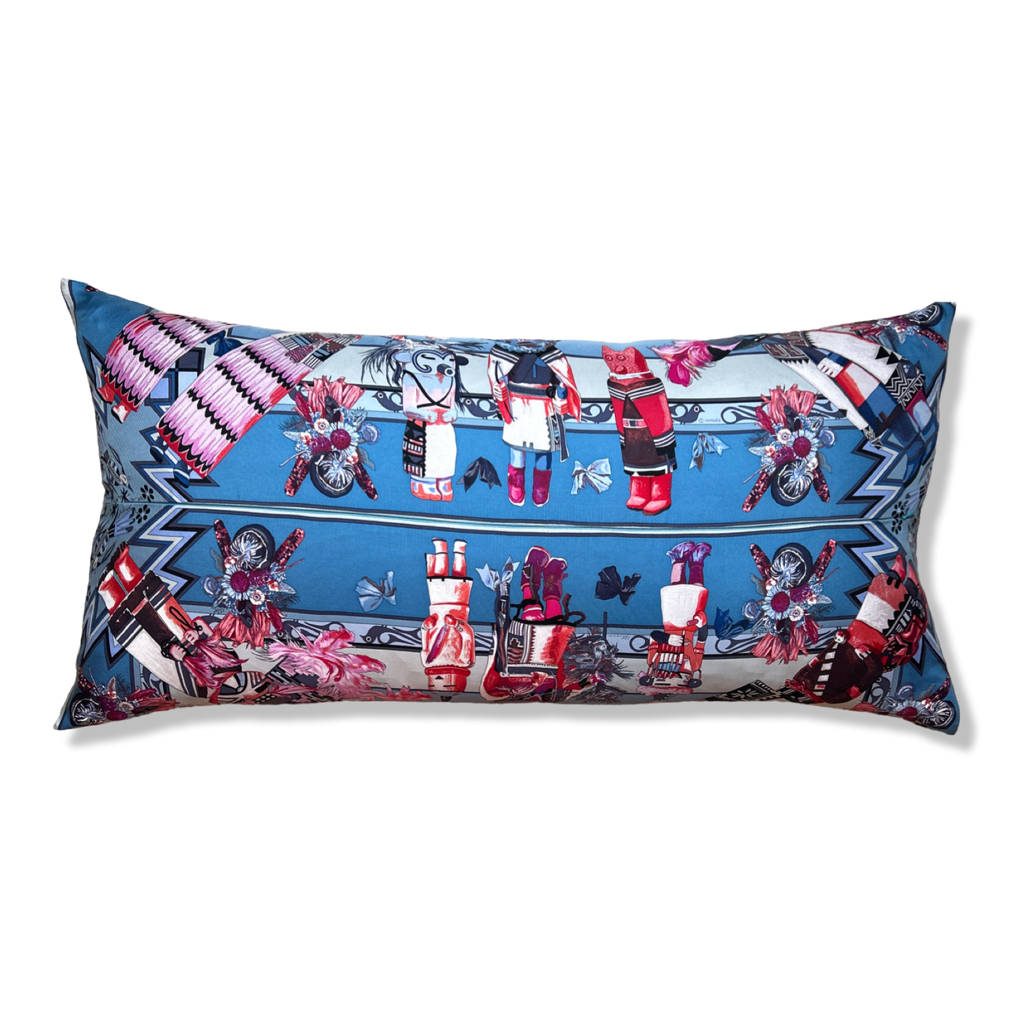 Kachinas Vintage Silk Scarf Lumbar Pillow 35"